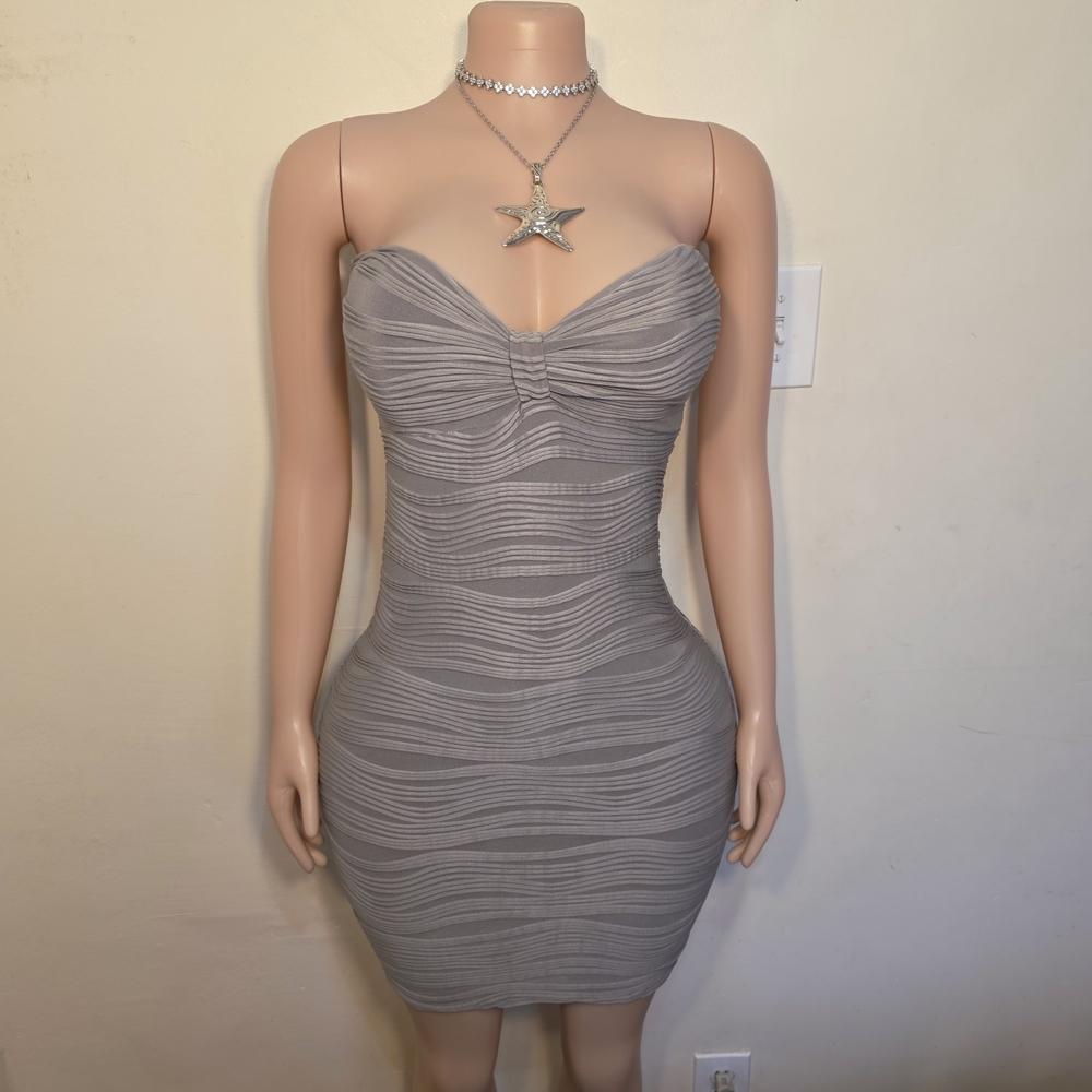 Poof! Gray Strapless Bodycon Dress